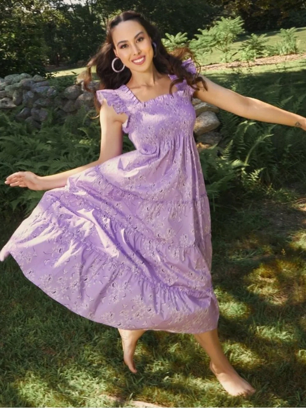 Hill House x Bridgerton Ellie Nap Dress Purple Floral Midi Cotton Size XS